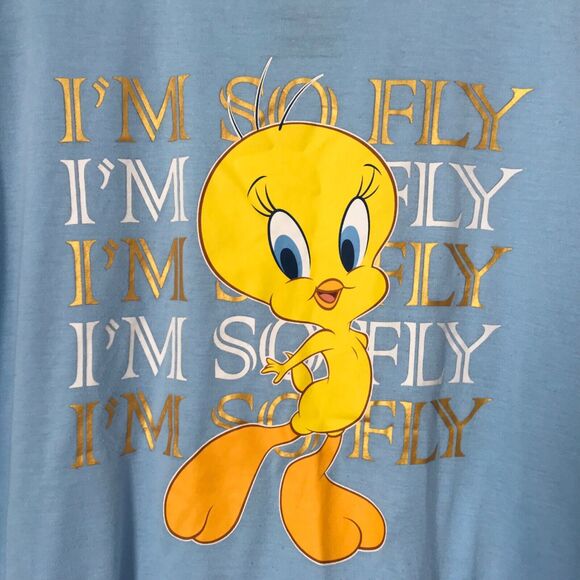 Looney Toons Womens Top Juniors Size 15-17 Blue Tweety Bird I'm So Fly T-Shirt - Picture 2 of 6
